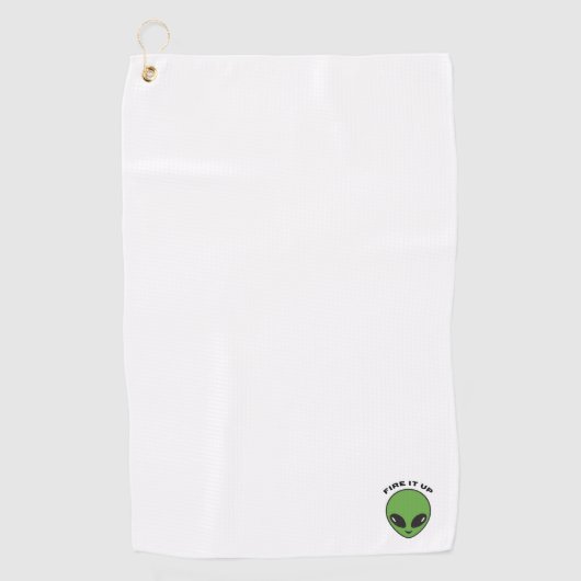 Klep handdoek / Golfhanddoek - Alien Head vuurt he (Voorkant)