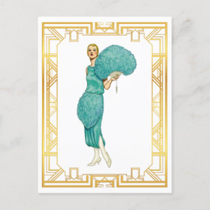 klep van de Blauwgroen klep van de Retro Flapper Briefkaart