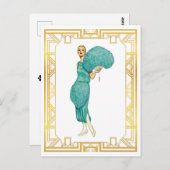  klep van de Blauwgroen klep van de Retro Flapper Briefkaart (Voorkant / Achterkant)