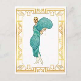  klep van de Blauwgroen klep van de Retro Flapper Briefkaart
