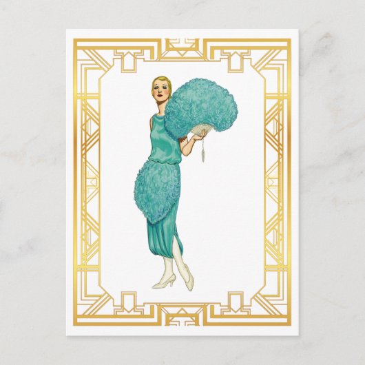 klep van de Blauwgroen klep van de Retro Flapper Briefkaart (Voorkant)