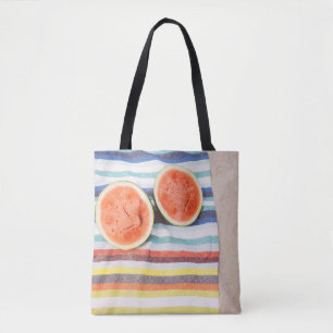 Klepfoto van gesneden watermeloenen op doek tote bag