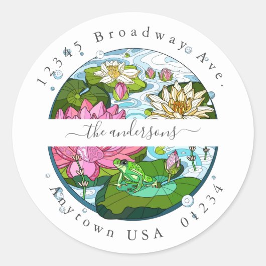 Klepte Lily Pads; envelopzegel voor terugkeeradres Ronde Sticker (Voorkant)