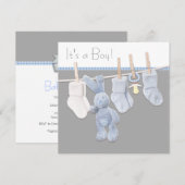 Klerenlijn Blauw en Grijs Baby Shower voor Jongen Kaart (Voorkant / Achterkant)