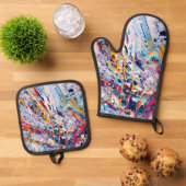 Kleur Abstracte Spetters Ovenwant & Pannenlap Set (Top down)
