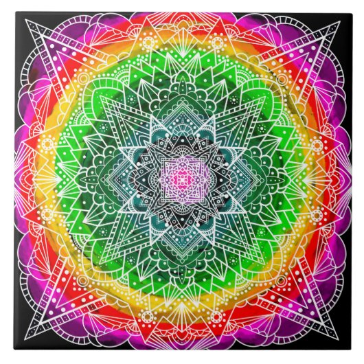 Kleur barst Rainbow Prism Mandala Tegeltje (Voorkant)