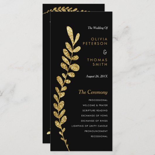 Kleur Bewerkbaar Faux Gold Leaf Trouwprogramma Programmakaart (Voorkant / Achterkant)