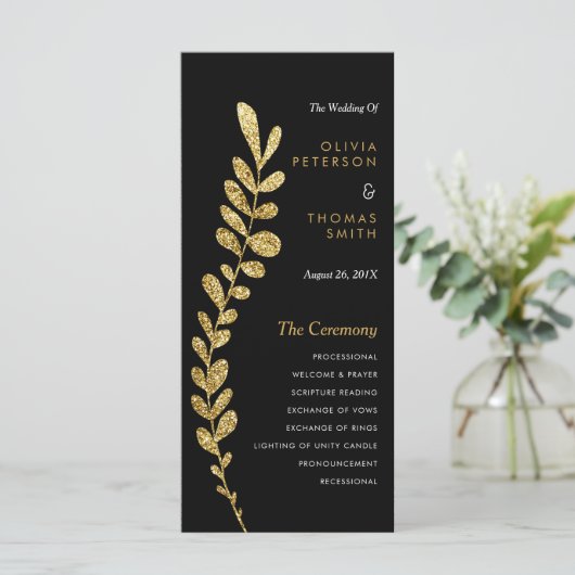 Kleur Bewerkbaar Faux Gold Leaf Trouwprogramma Programmakaart (Staand voorkant)