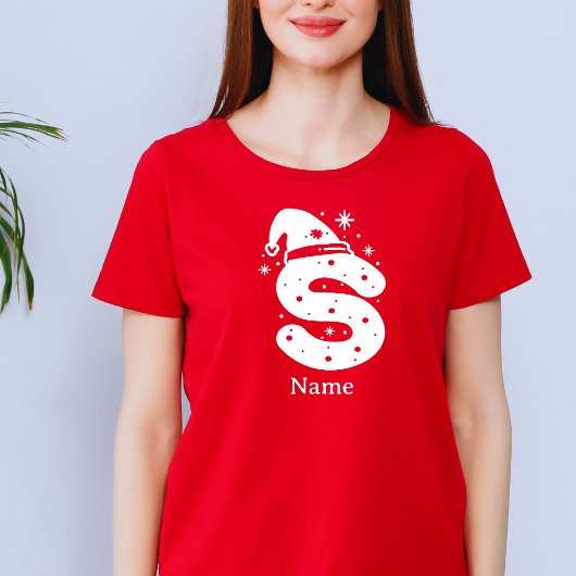 Kleur Bewerkbaar Kerst Monogram Aangepaste Naam T-shirt