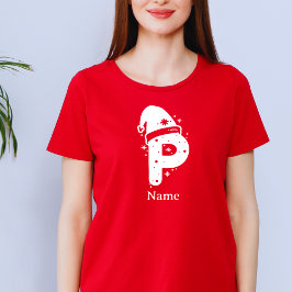 Kleur Bewerkbaar Kerst Monogram Aangepaste Naam T-shirt