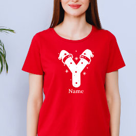Kleur Bewerkbaar Kerst Monogram Aangepaste Naam T-shirt