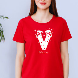 Kleur Bewerkbaar Kerst Monogram Aangepaste Naam T-shirt