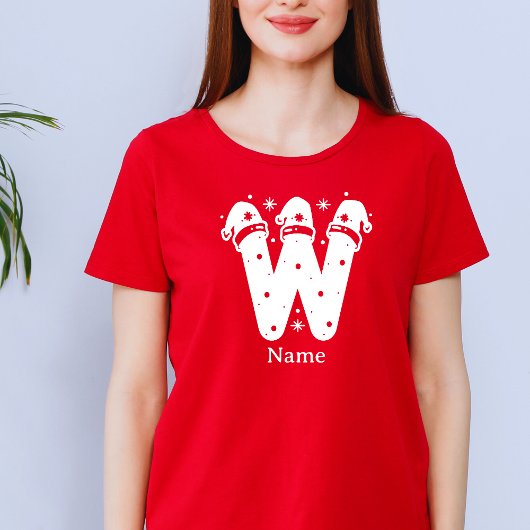 Kleur Bewerkbaar Kerst Monogram Aangepaste Naam T-shirt
