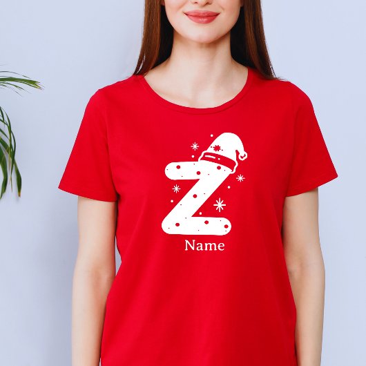 Kleur Bewerkbaar Kerst Monogram Aangepaste Naam T-shirt