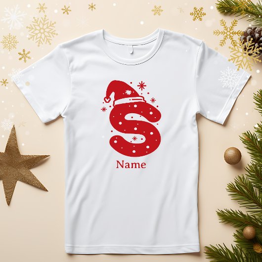 Kleur Bewerkbaar Kerst Monogram Aangepaste Naam T-shirt
