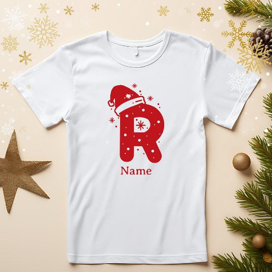 Kleur Bewerkbaar Kerst Monogram Aangepaste Naam T-shirt
