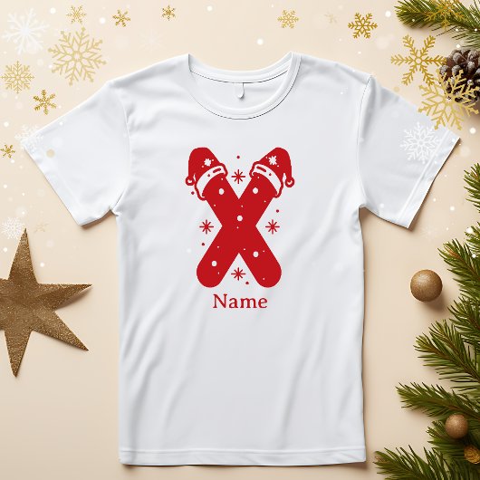 Kleur Bewerkbaar Kerst Monogram Aangepaste Naam T-shirt