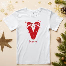 Kleur Bewerkbaar Kerst Monogram Aangepaste Naam T-shirt