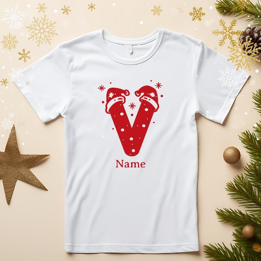 Kleur Bewerkbaar Kerst Monogram Aangepaste Naam T-shirt