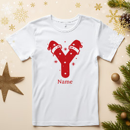Kleur Bewerkbaar Kerst Monogram Aangepaste Naam T-shirt