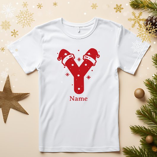 Kleur Bewerkbaar Kerst Monogram Aangepaste Naam T-shirt