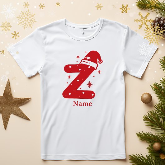 Kleur Bewerkbaar Kerst Monogram Aangepaste Naam T-shirt