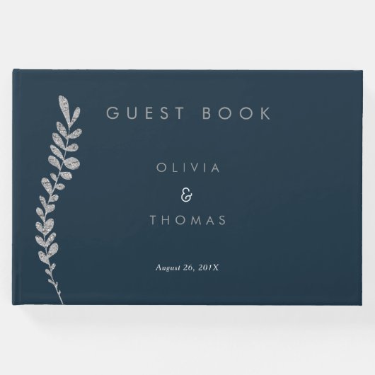 Kleur Bewerkbaar Silver Leaf Wedding Guest Book Gastenboek (Voorkant)