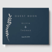 Kleur Bewerkbaar Silver Leaf Wedding Guest Book Gastenboek (Voorkant)