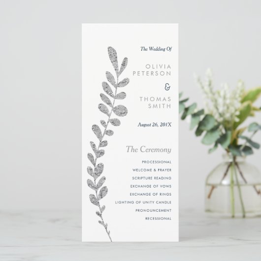 Kleur Bewerkbaar Silver Leaf Wedding Program Programmakaart (Staand voorkant)