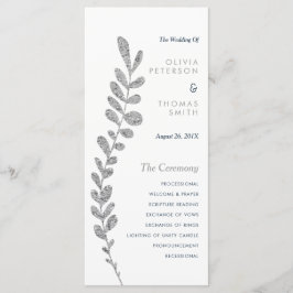 Kleur Bewerkbaar Silver Leaf Wedding Program Programmakaart