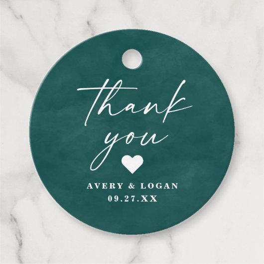 Kleur Bewerkbare Blauwgroen Waterverf Bruiloft Dan Bedankjes Labels (Voorkant)