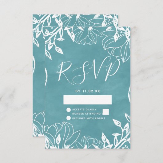 Kleur Bewerkbare Bloemen Waterverf Bruiloft RSVP (Voorkant / Achterkant)