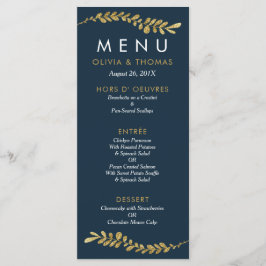 Kleur Bewerkbare Faux Gold Leaf Bruiloft Menu Kaar
