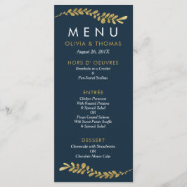 Kleur Bewerkbare Faux Gold Leaf Bruiloft Menu Kaar