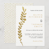 Kleur Bewerkbare Faux Gold Leaf bruiloft uitnodigi Kaart (Voorkant / Achterkant)