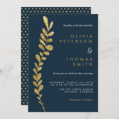 Kleur Bewerkbare Faux Gold Leaf bruiloft uitnodigi Kaart (Voorkant / Achterkant)