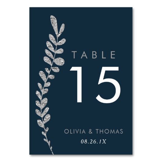 Kleur Bewerkbare Faux Silver Leaf Table Number Kaa Kaart (Voorkant)