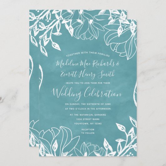 Kleur bewerkbare Floral Spring bruiloft uitnodigin Kaart (Voorkant / Achterkant)