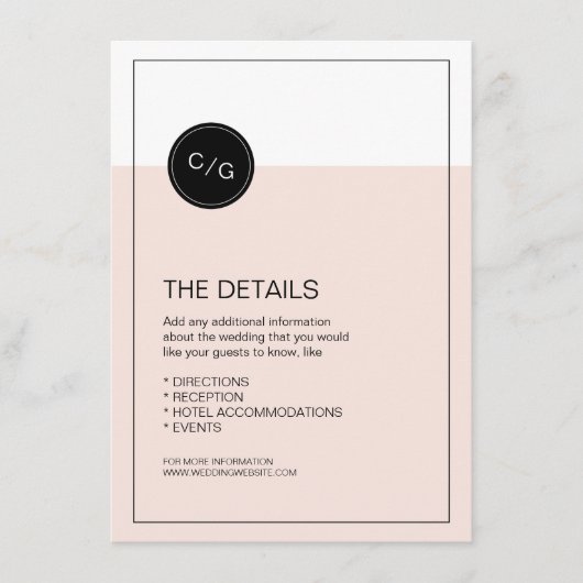 Kleur bewerkbare moderne bruiloft details kaart (Voorkant)