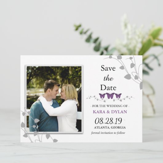 Kleur bewerkbare vlinder Sla de datumfoto op Save The Date (Staand voorkant)