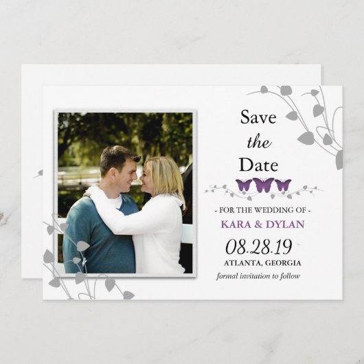 Kleur bewerkbare vlinder Sla de datumfoto op Save The Date (Voorkant / Achterkant)