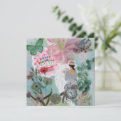 Kleur Blauwgroen Floral Birthday Flat Wenskaart (Staand voorkant)