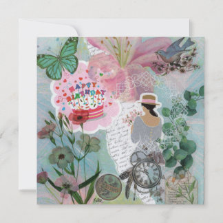 Kleur Blauwgroen Floral Birthday Flat Wenskaart