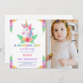 Kleur Bloemen Eenhoorn Verjaardag Uitnodigingen ee (Voorkant / Achterkant)