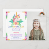 Kleur Bloemen Eenhoorn Verjaardag Uitnodigingen fo (Voorkant / Achterkant)