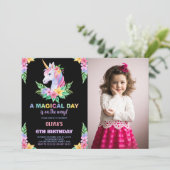 Kleur Bloemen Eenhoorn Verjaardag Uitnodigingen fo (Staand voorkant)