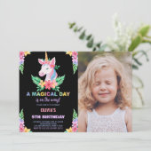 Kleur Bloemen Eenhoorn Verjaardag Uitnodigingen fo (Staand voorkant)