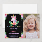 Kleur Bloemen Eenhoorn Verjaardag Uitnodigingen fo (Voorkant / Achterkant)