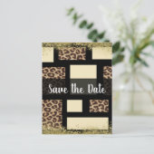 Kleur Blok Crème Ivoor Zwart Leopard Cheetah Aankondigingskaart (Staand voorkant)