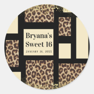 Kleur Blok Crème Ivoor Zwart & Luipaard Cheetah Ronde Sticker